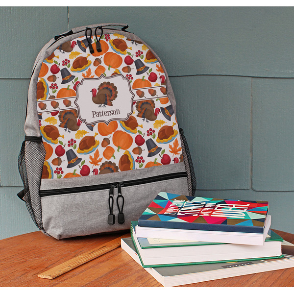 Traditional Thanksgiving Large Backpack - Gray - On Desk