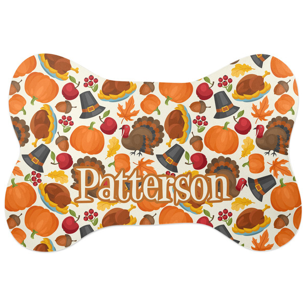 Custom Traditional Thanksgiving Bone Shaped Dog Food Mat (Large) (Personalized)