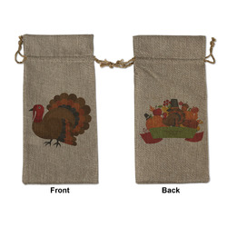 Traditional Thanksgiving Large Burlap Gift Bag - Front & Back (Personalized)