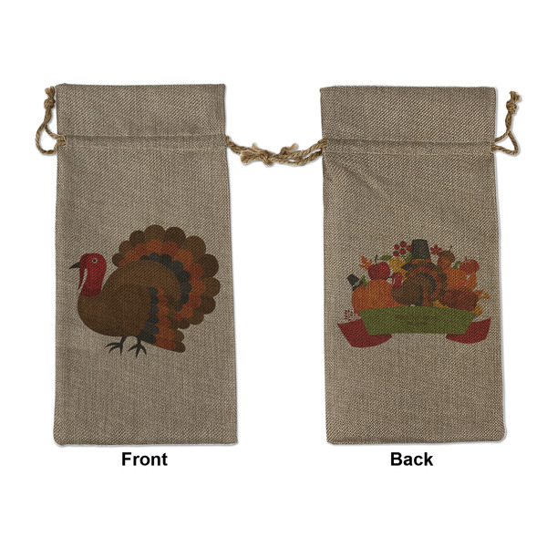 Custom Traditional Thanksgiving Large Burlap Gift Bag - Front & Back (Personalized)