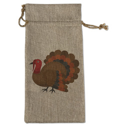 Traditional Thanksgiving Large Burlap Gift Bag - Front