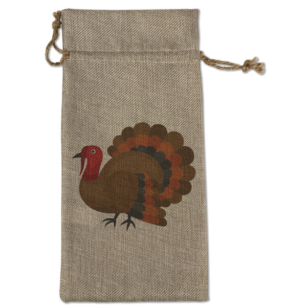 Custom Traditional Thanksgiving Large Burlap Gift Bag - Front