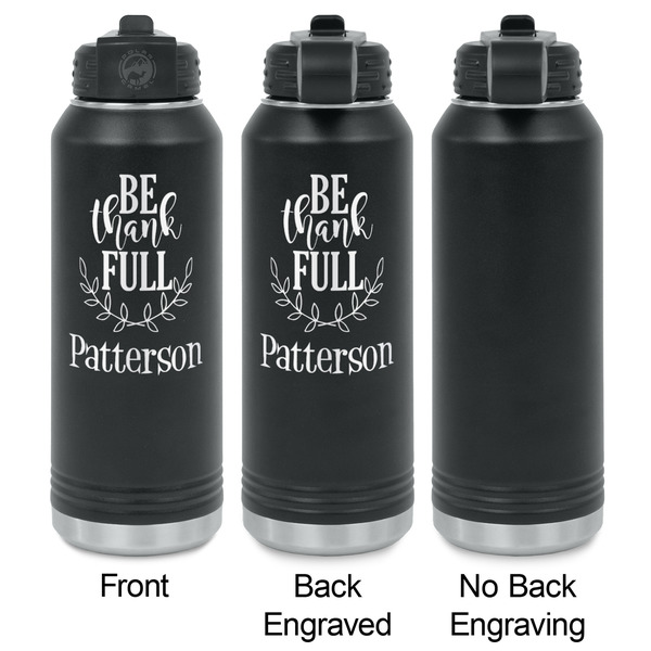 Traditional Thanksgiving Laser Engraved Water Bottles - 2 Styles - Front & Back View
