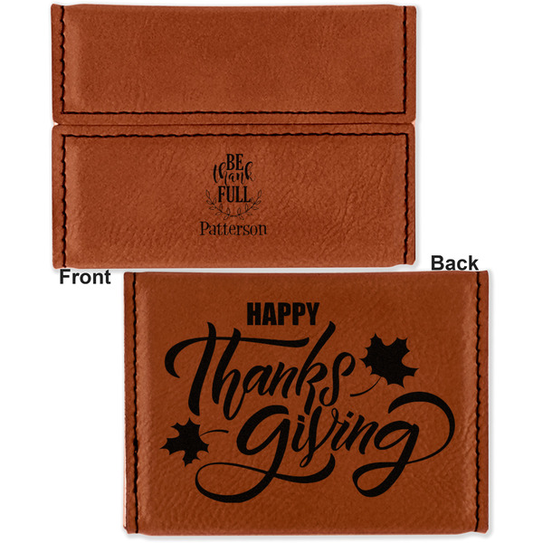 Traditional Thanksgiving Leather Business Card Holder - Front Back