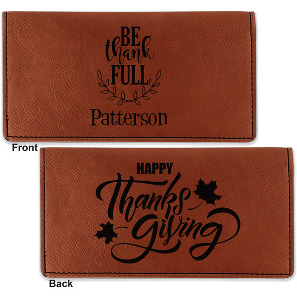 Traditional Thanksgiving Leather Checkbook Holder Front and Back