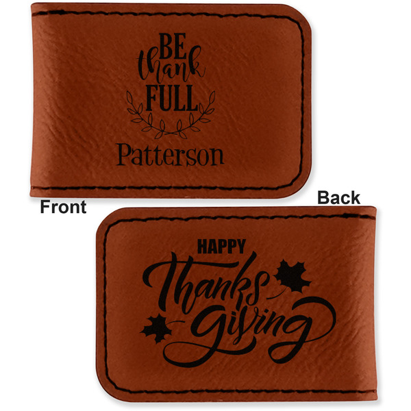 Traditional Thanksgiving Leatherette Magnetic Money Clip - Front and Back