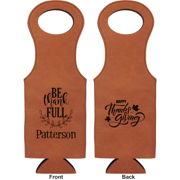Traditional Thanksgiving Leatherette Wine Tote Double Sided - Front and Back