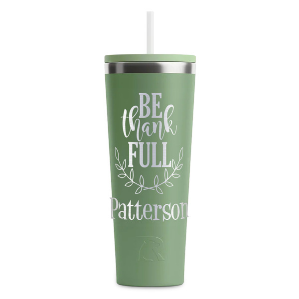 Custom Traditional Thanksgiving RTIC Everyday Tumbler with Straw - 28oz - Light Green - Single-Sided (Personalized)