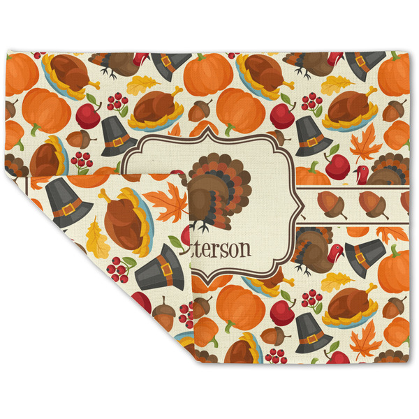 Custom Traditional Thanksgiving Double-Sided Linen Placemat - Single w/ Name or Text