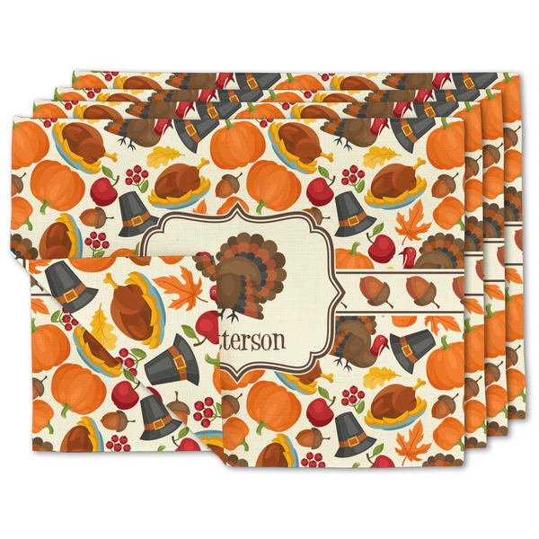 Custom Traditional Thanksgiving Double-Sided Linen Placemat - Set of 4 w/ Name or Text