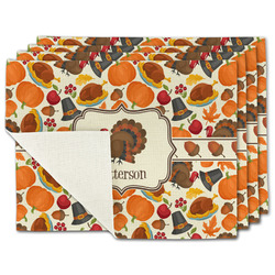 Traditional Thanksgiving Single-Sided Linen Placemat - Set of 4 w/ Name or Text