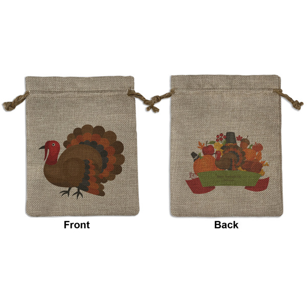 Custom Traditional Thanksgiving Medium Burlap Gift Bag - Front & Back (Personalized)