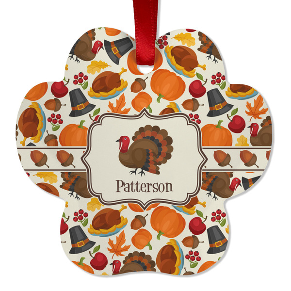 Custom Traditional Thanksgiving Metal Paw Ornament - Double Sided w/ Name or Text