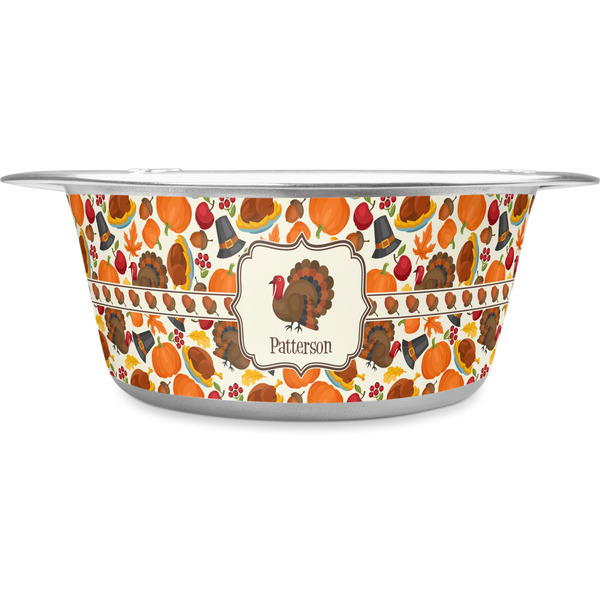 Custom Traditional Thanksgiving Stainless Steel Dog Bowl - Large (Personalized)