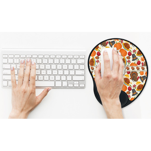 Traditional Thanksgiving Mouse Pad with Wrist Rest - LIFESYTLE 2 (in use)