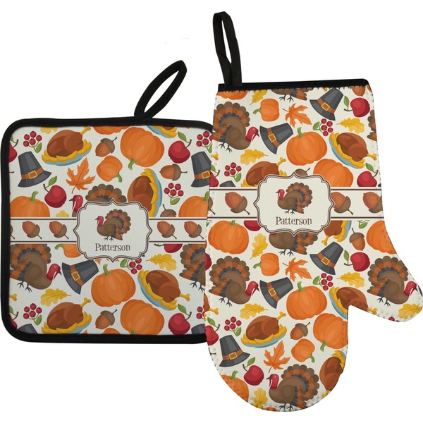 Custom Traditional Thanksgiving Right Oven Mitt & Pot Holder Set w/ Name or Text