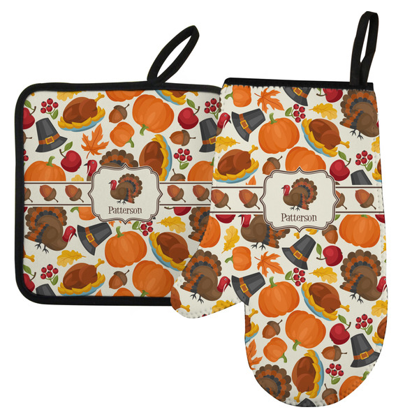 Custom Traditional Thanksgiving Left Oven Mitt & Pot Holder Set w/ Name or Text