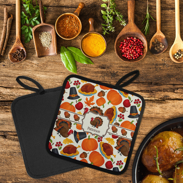 Traditional Thanksgiving Neoprene Pot Holder - Set of 2  LIFESTYLE (Flatlay)
