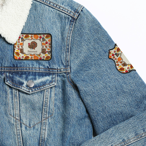 Traditional Thanksgiving Patches Lifestyle Jean Jacket Detail