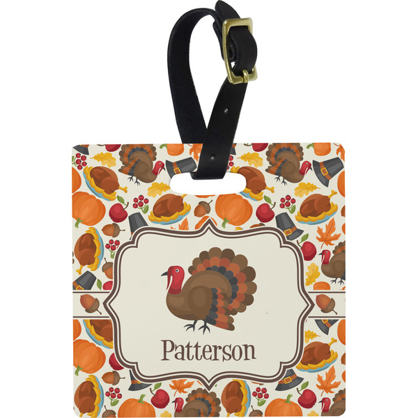 Custom Traditional Thanksgiving Plastic Luggage Tag - Square w/ Name or Text