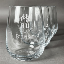 Traditional Thanksgiving Stemless Wine Glasses (Set of 4) (Personalized)