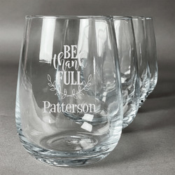 Traditional Thanksgiving Stemless Wine Glasses (Set of 4) (Personalized)