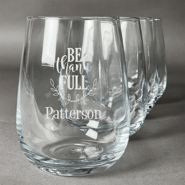 Custom Traditional Thanksgiving Stemless Wine Glasses (Set of 4) (Personalized)