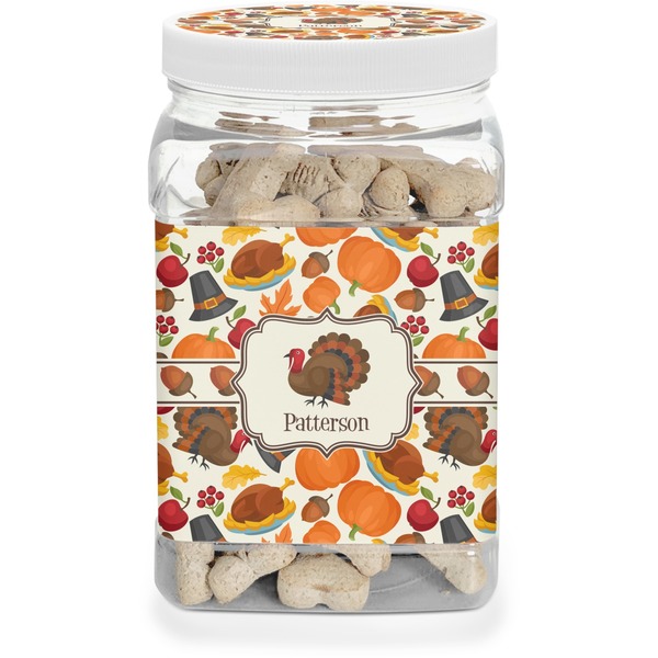 Custom Traditional Thanksgiving Dog Treat Jar (Personalized)