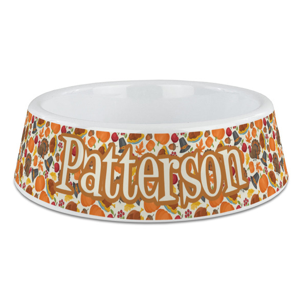 Custom Traditional Thanksgiving Plastic Dog Bowl - Large (Personalized)