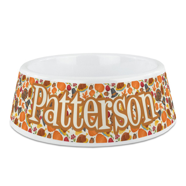 Custom Traditional Thanksgiving Plastic Dog Bowl - Medium (Personalized)