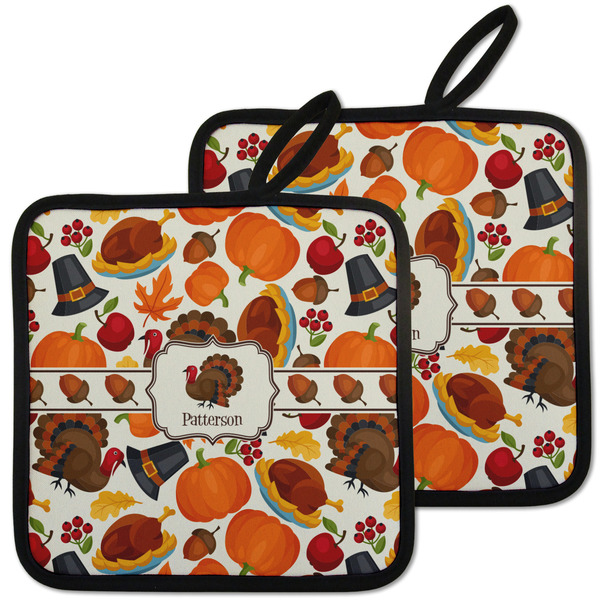 Custom Traditional Thanksgiving Pot Holders - Set of 2 w/ Name or Text