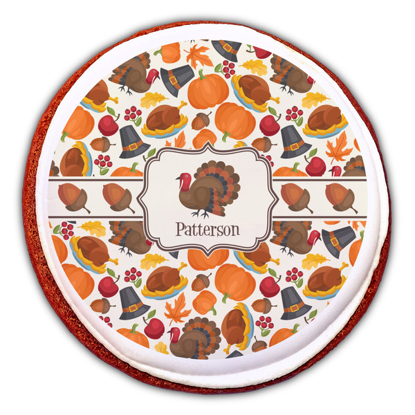 Traditional Thanksgiving Printed Icing Circle - Large - On Cookie