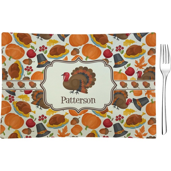Custom Traditional Thanksgiving Glass Rectangular Appetizer / Dessert Plate (Personalized)