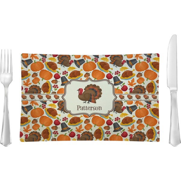 Custom Traditional Thanksgiving Rectangular Glass Lunch / Dinner Plate - Single or Set (Personalized)