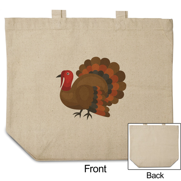 Traditional Thanksgiving Reusable Cotton Grocery Bag - Front & Back View