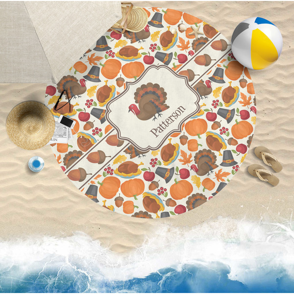 Traditional Thanksgiving Round Beach Towel Lifestyle