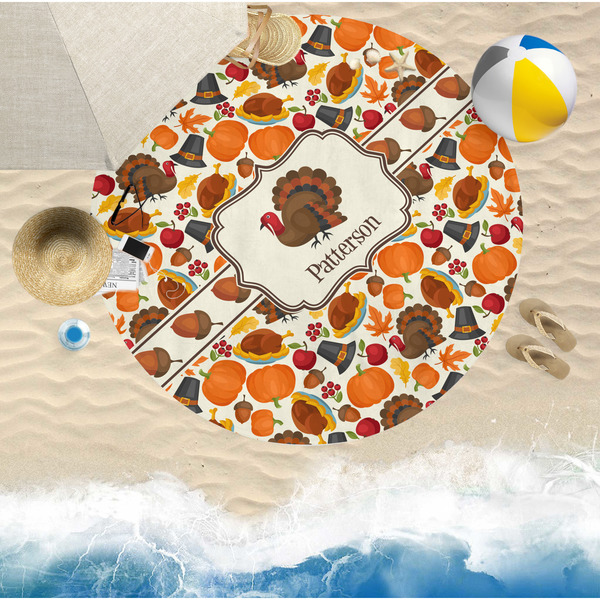 Traditional Thanksgiving Round Beach Towel Lifestyle