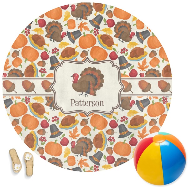 Custom Traditional Thanksgiving Round Beach Towel (Personalized)