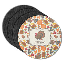 Traditional Thanksgiving Round Rubber Backed Coasters - Set of 4 (Personalized)