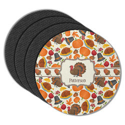 Traditional Thanksgiving Round Rubber Backed Coasters - Set of 4 (Personalized)