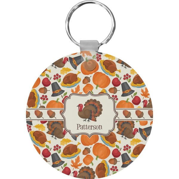 Custom Traditional Thanksgiving Round Plastic Keychain (Personalized)