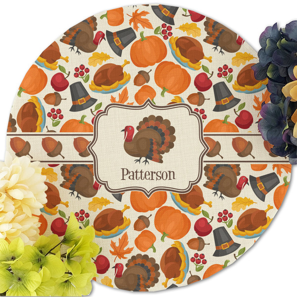 Traditional Thanksgiving Round Linen Placemats - Front (w flowers)