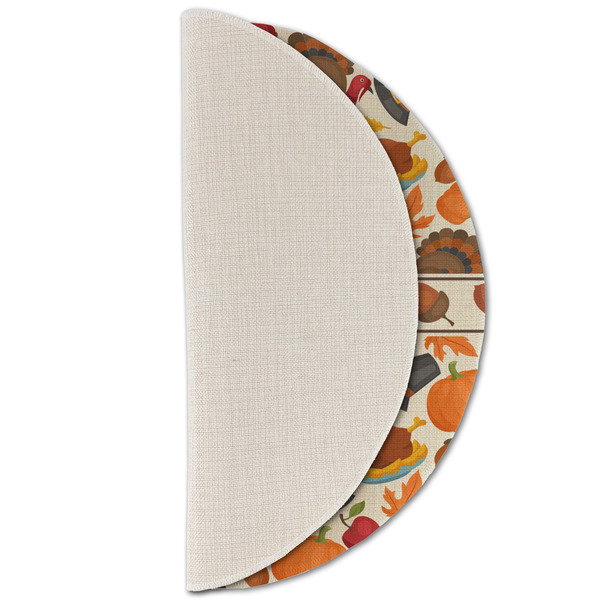 Traditional Thanksgiving Round Linen Placemats - HALF FOLDED (single sided)