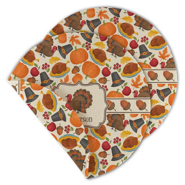 Custom Traditional Thanksgiving Round Linen Placemat - Double Sided (Personalized)