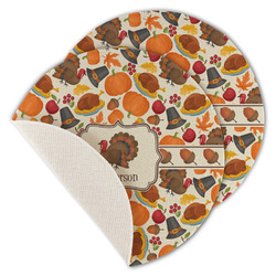 Traditional Thanksgiving Round Linen Placemat - Single Sided - Set of 4 (Personalized)