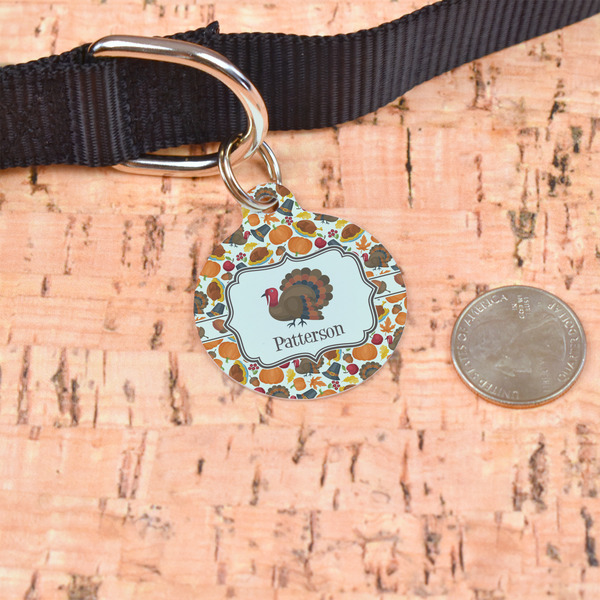 Traditional Thanksgiving Round Pet ID Tag - Large - In Context
