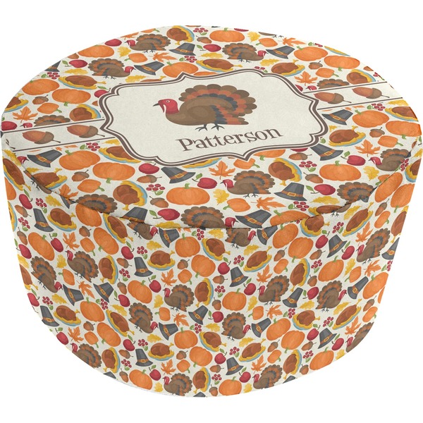 Custom Traditional Thanksgiving Round Pouf Ottoman (Personalized)