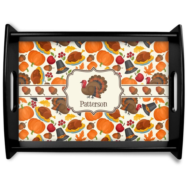 Custom Traditional Thanksgiving Black Wooden Tray - Large (Personalized)
