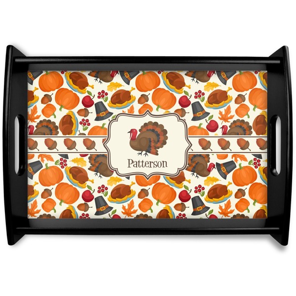 Custom Traditional Thanksgiving Black Wooden Tray - Small (Personalized)