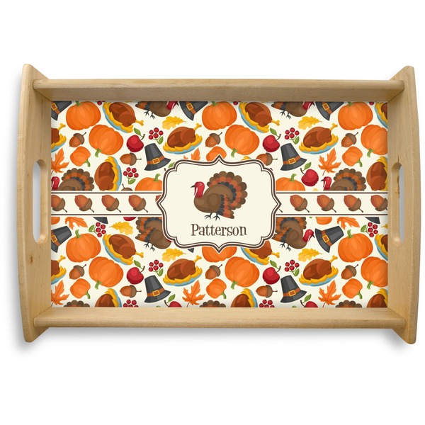 Custom Traditional Thanksgiving Natural Wooden Tray - Small (Personalized)